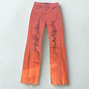 Aeropostale 90s Baggy Jeans Womens 00R Pink/Salmon Distressed Raw Hem Denim